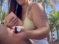 I'm at the beach feeling horny going to flash my big pussy for the guys