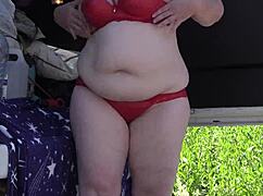 Mature lesbians spied in public park lingerie