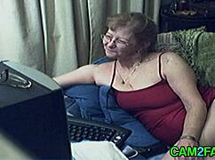 Granny in glasses orgasms on webcam