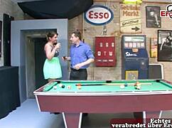 I watch the curvy German slut fuck on the billiard table