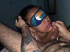 The Blindfolded Slut Sucks Cock