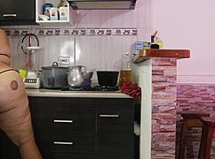 Hot sex in kitchen with stepmother