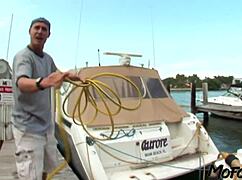 Brunette model blasted with cum on big tits