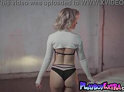 Petite blonde teen Polina reveals her shaved pussy in a vintage car