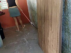 wife out, hot short maid grabs my cock and fucks me in the house