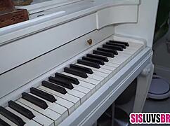 sleazy step-brother feels desperate as he begs stepsis for a blowjob, sucking his cock passionately