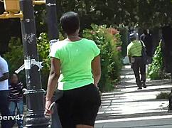 Hidden camera captures candid moments with mature ebony woman