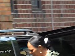 Hidden camera captures candid moments with mature ebony woman