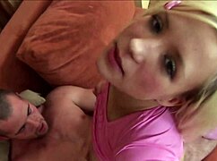 Anna Sweet gargles his cum after he blows a load in her mouth