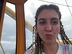 public dick flashing leads to girl jerking my cock and swallowing cum on ferris wheel