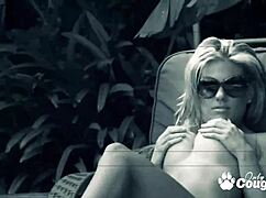 aubrey adams gets fucked in the backyard while a peeping tom watches
