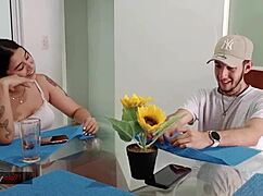 My stepsister gets very curious about muff diving and masturbating her shaved pussy to squirting orgasm