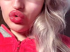 Bimbo red lipgloss captivated webcam session talk with bimbo girl red lips and red lipgloss worship