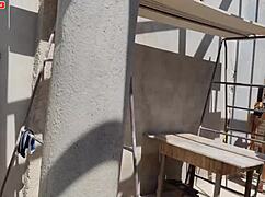 Barbecue girl takes sausage in ass