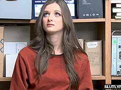 Tattoed Shoplyfter Teen 18+ Gets Spreadeagle Fuck At Work