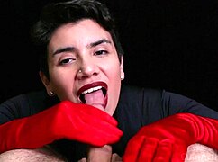 cum on red opera gloves