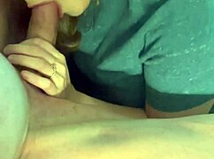 Horny MILF eagerly sucks her husband's cock, ending with a cum shot.