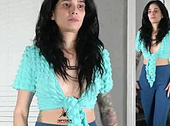 Jazmin Poses In Leggings And Wrap Shirt During Photoshoot Session