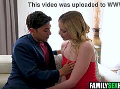 Stepmom joins stepson and girlfriend in threesome.