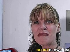 busty cougar anjelica teases bbc at the gloryhole