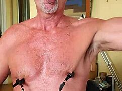 pervy papifacheros nipples hard wired to his dick, dial in to get him hard