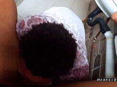 Squirting ebony babe bends over with natural tits bouncing during intense doggy style pussy fuck and cum cover