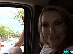 courtney cummz gags on huge black cock then fucks it on public bus