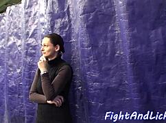 muscular european lesbians grapple and dominate in boxing ring