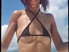 hairy pussy flashes from bikini during boat tour dance