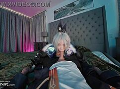 silver wolf cosplay babe deepthroats monster cock then gets pounded missionary doggy cumshot 💦🍆