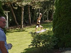 Daddy4K sexy babe Vixi Rafi gets her shaved pussy roughly fucked by boyfriend's stepdaddy