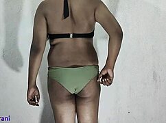 indian shemale crossdresses in olive bikini for part 2 tease
