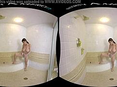 Big natural tits bounce wildly in VR as naughty America pornstar rides monster cock in hotel lingerie POV.