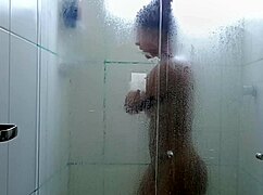 guy fucks and creampies curvy brunette in shower